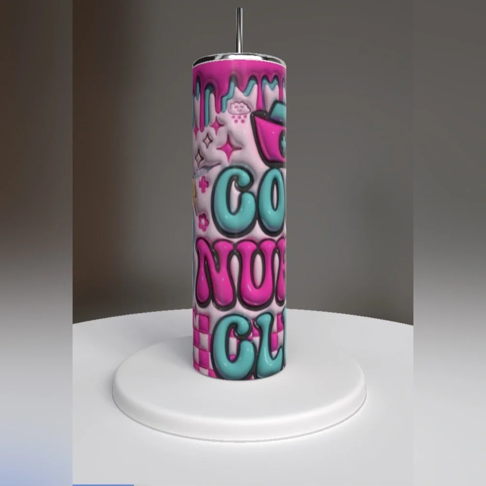 Cool Nurse Club 3D effect Vibrant pink&blue 20 oz. stainless steel tumbler NWT